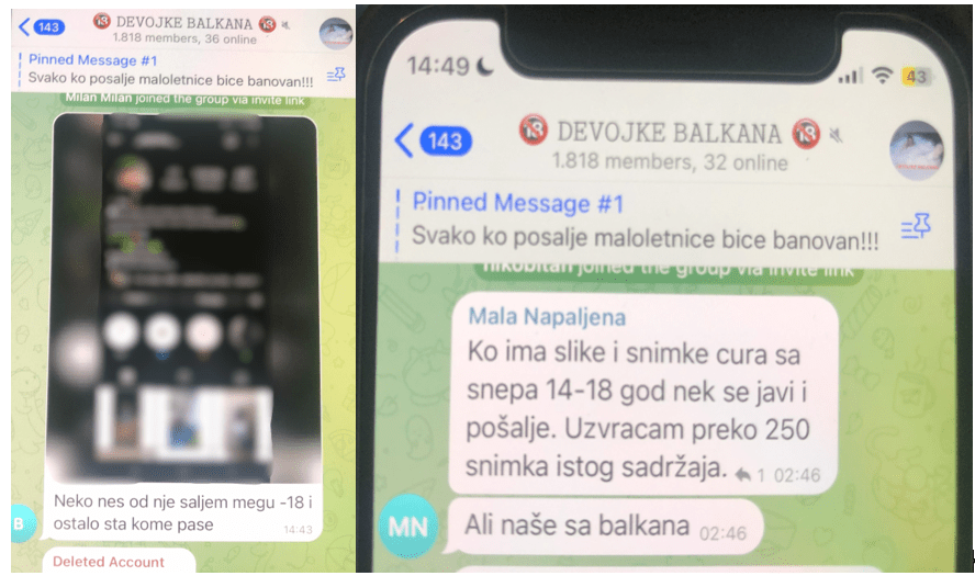 Slike ekrana Telegram grupa.