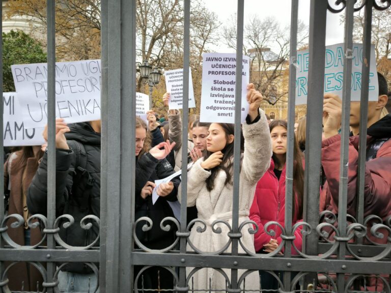 Protest ispred Gimnazije "Jovan Jovanović Zmaj" u Novom Sadu; Foto: Mašina